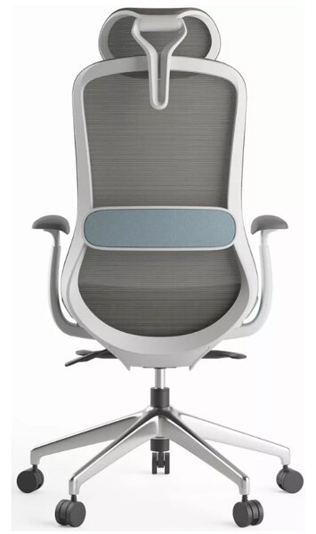 Kancelářská ergonomická židle BESSEL s podhlavníkem — síť, šedý plast, nosnost 120 kg, modrá