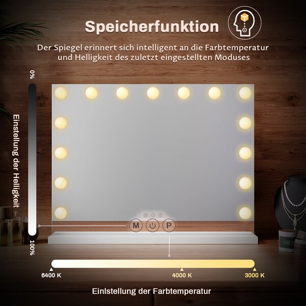 SUNXURY Make-up zrcadlo 58x12x45,5cm s osvětlením Nastavitelné ve 3 barvách Vhodné do obývacího pokoje Ložnice