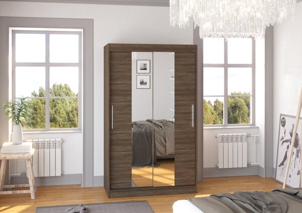 Šatní skříň se zrcadlem 120 cm HABRA - tmavě hnědá