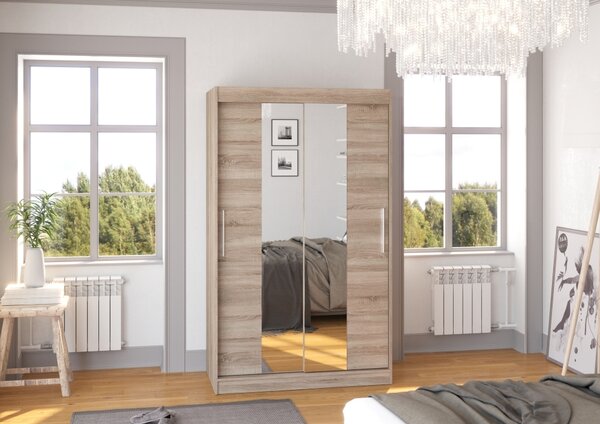Šatní skříň se zrcadlem 120 cm HABRA - béžová