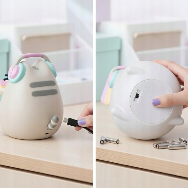 Noční lampa Erik Pusheen béžová 16 cm napájení na baterie/ze sítě