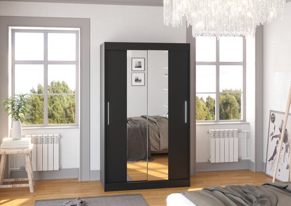 Šatní skříň se zrcadlem 120 cm HABRA - černá