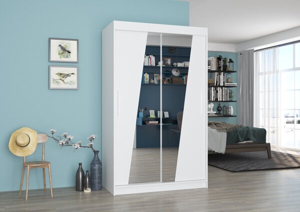 Šatní skříň se zrcadlem 120 cm CABMIRA - bílá