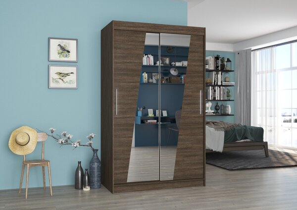 Šatní skříň se zrcadlem 120 cm CABMIRA - tmavě hnědá