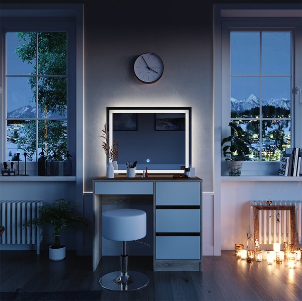 Toaletní stolek Vicco Sherry Sonoma 90 cm se zrcadlem LED a stoličkou, Model 40836