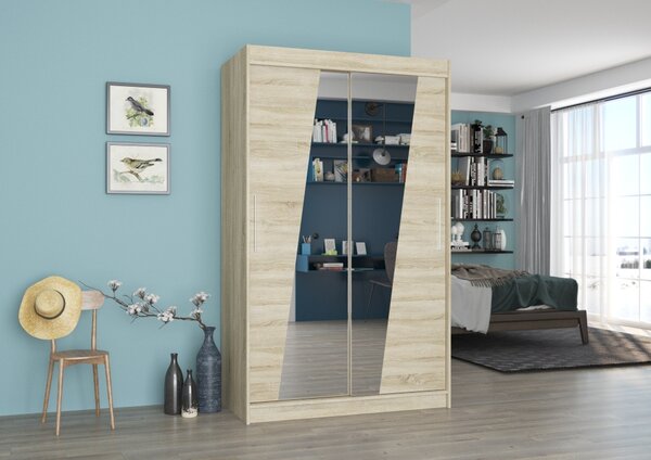 Šatní skříň se zrcadlem 120 cm CABMIRA - dub sonoma