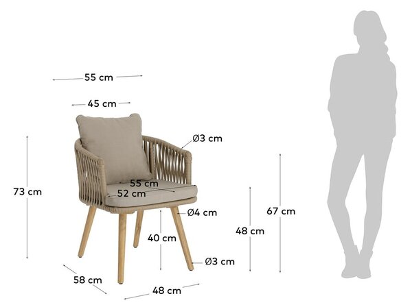 Zahradní židle z akáciového dřeva s béžovým polstrováním Kave Home Hemilce
