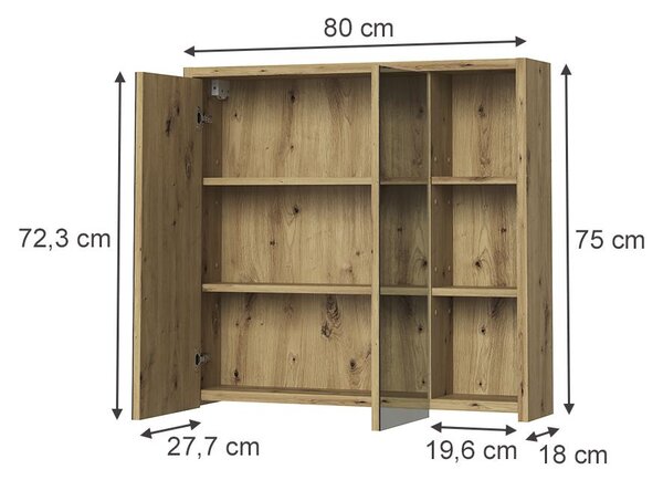 Koupelnová zrcadlová skříňka Vicco Viola Kašmír/Řemeslný dub 80 x 75 cm, Model 60729