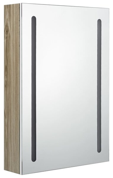 LED koupelnová skříňka se zrcadlem bílá a dub 50 x 13 x 70 cm