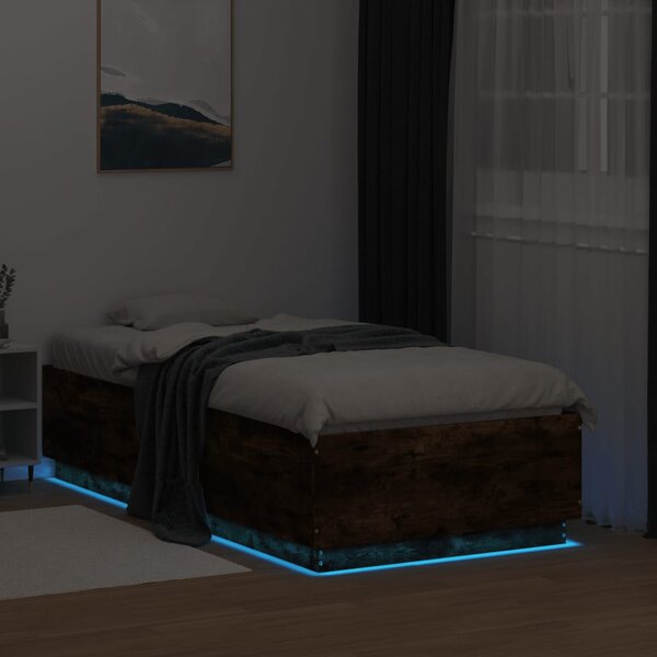 Rám postele s LED osvětlením kouřový dub 75 x 190 cm kompozit 3209671