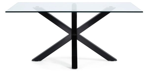 Jídelní stůl se skleněnou deskou Kave Home s černým podnožím, 160 x 90 cm