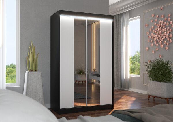 Zrcadlová skříň 120 cm s LED osvětlením EABTIS - černá / bílá