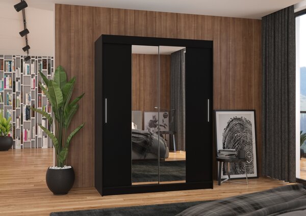 Šatní skříň se zrcadlem 150 cm GAFRA - černá