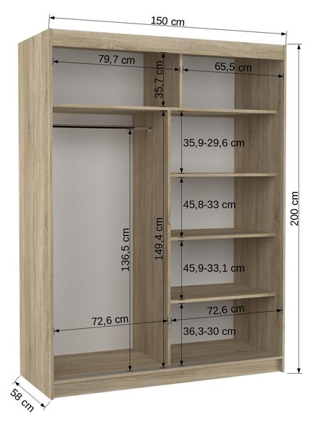 Šatní skříň s posuvnými dveřmi 150 cm GADRINA - černá