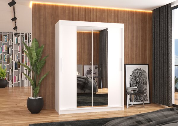Šatní skříň se zrcadlem 150 cm GAFRA - bílá