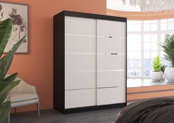 Šatní skříň s posuvnými dveřmi 150 cm FAKRIA - černá / bílá