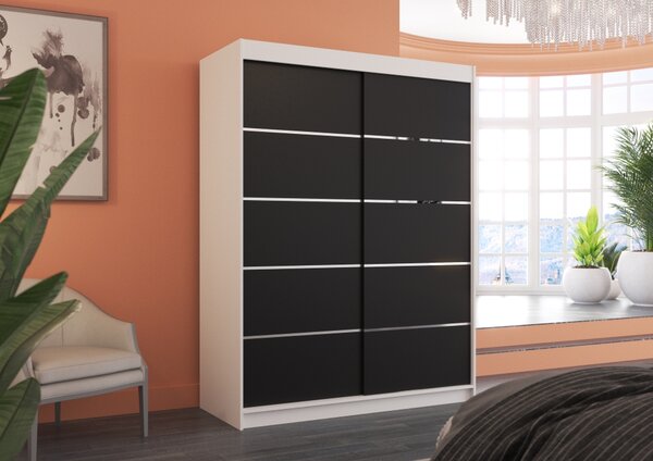 Šatní skříň s posuvnými dveřmi 150 cm FAKRIA - bílá / černá