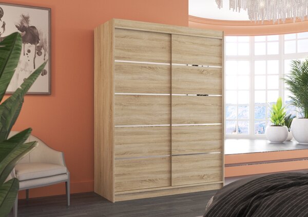 Šatní skříň s posuvnými dveřmi 150 cm FAKRIA - dub sonoma