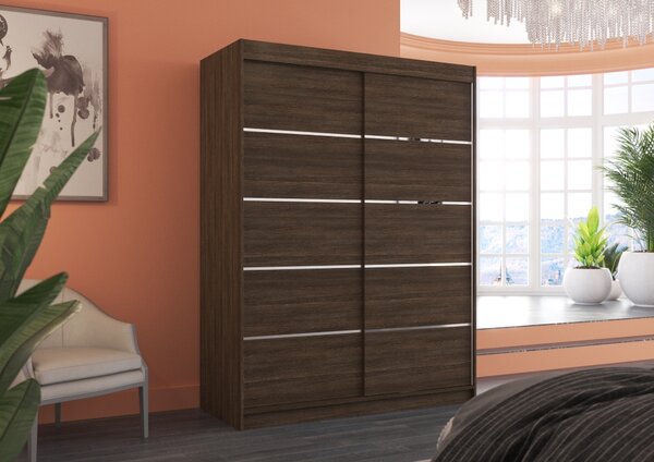 Šatní skříň s posuvnými dveřmi 150 cm FAKRIA - tmavě hnědá