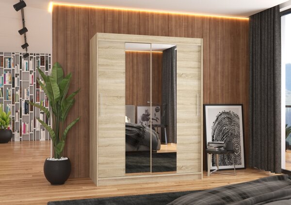 Šatní skříň se zrcadlem 150 cm GAFRA - dub sonoma
