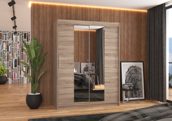 Šatní skříň se zrcadlem 150 cm GAFRA - dub lanýž