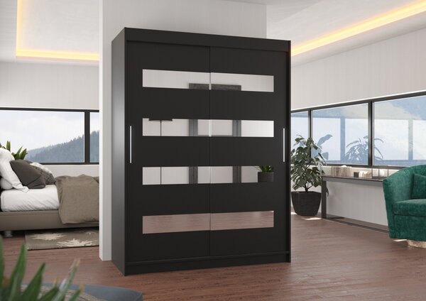 Šatní skříň se zrcadlem 150 cm RADLA - černá