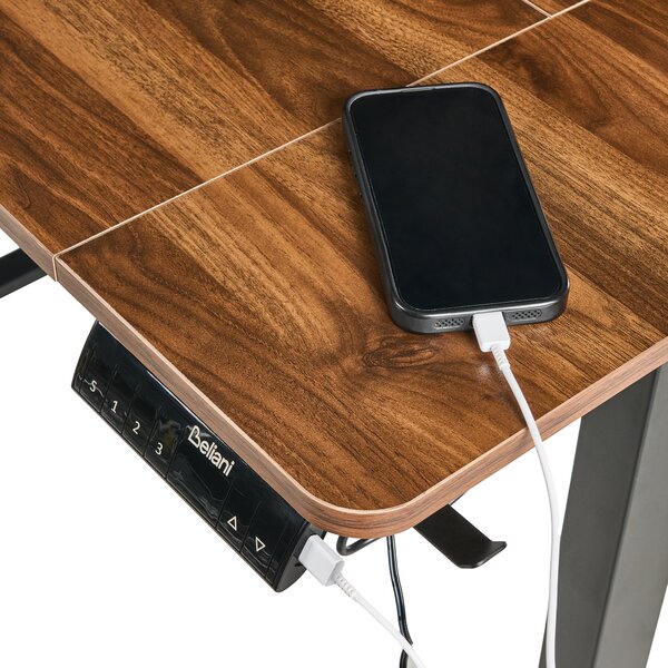 Elektricky výškově nastavitelný pracovní stůl LUCAMA Hnědá/Černá 120 cm 60 cm s USB portem