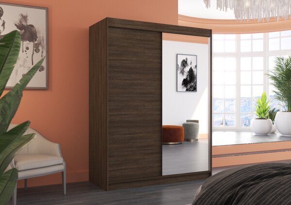 Zrcadlová šatní skříň 150 cm SADLA - tmavě hnědá