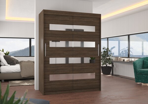 Šatní skříň se zrcadlem 150 cm RADLA - tmavě hnědá