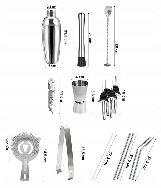 Barový set na koktejly a drinky, 13 dílů, stříbrný KLAUSBERG KB-7654