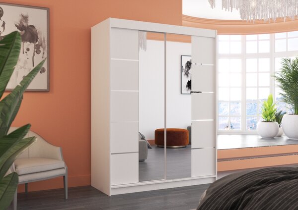 Zrcadlová šatní skříň 150 cm GADLA - bílá