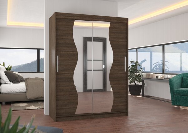 Šatní skříň se zrcadlem 150 cm TAFLA - tmavě hnědá