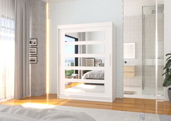 Šatní skříň se zrcadlem 150 cm HAVARA - bílá