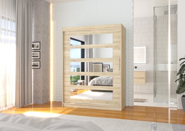 Šatní skříň se zrcadlem 150 cm HAVARA - dub sonoma