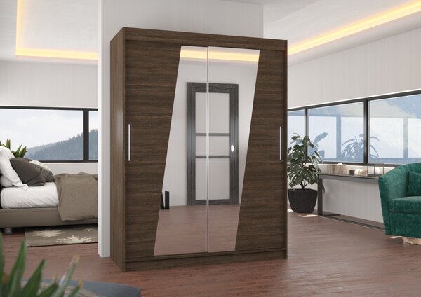 Šatní skříň se zrcadlem 150 cm DAFA - tmavě hnědá