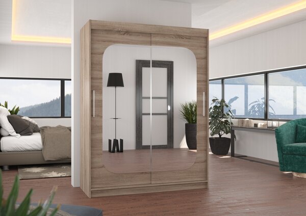 Šatní skříň se zrcadlem 150 cm QUELA - dub lanýž