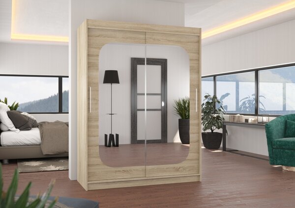 Šatní skříň se zrcadlem 150 cm QUELA - dub sonoma