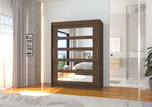 Šatní skříň se zrcadlem 150 cm HAVARA - tmavě hnědá