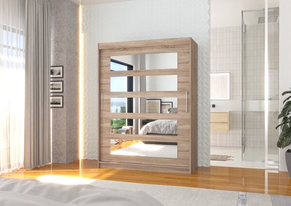 Šatní skříň se zrcadlem 150 cm HAVARA - dub lanýž