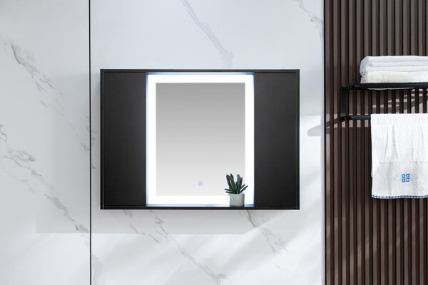 Zrcadlová skříňka – matná černá barva – 120W x 70H – s LED osvětlením a 4 nastavitelnými policemi