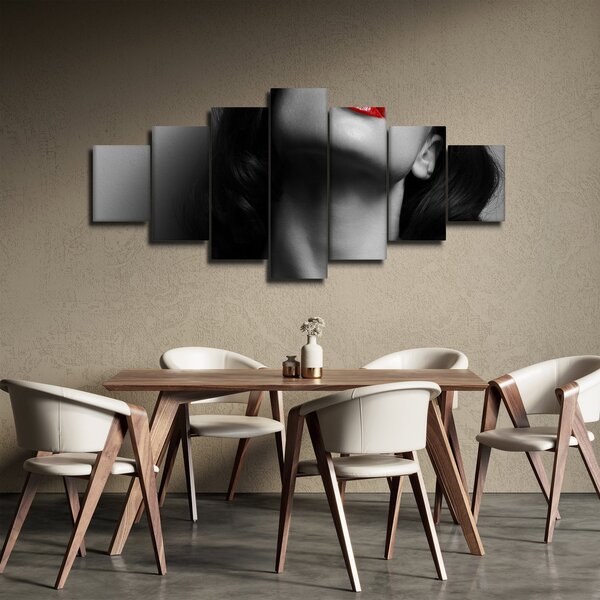 Obraz - Portrét ženy s červenou rtěnkou (210x100 cm)