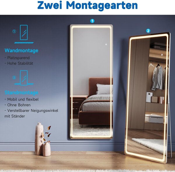 SONNI 160 x 60 x 3,5 cm bílé čtvercové toaletní zrcadlo s LED osvětlením a zásuvkou, nástěnné