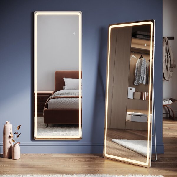 SONNI 160 x 60 x 3,5 cm bílé čtvercové toaletní zrcadlo s LED osvětlením a zásuvkou, nástěnné