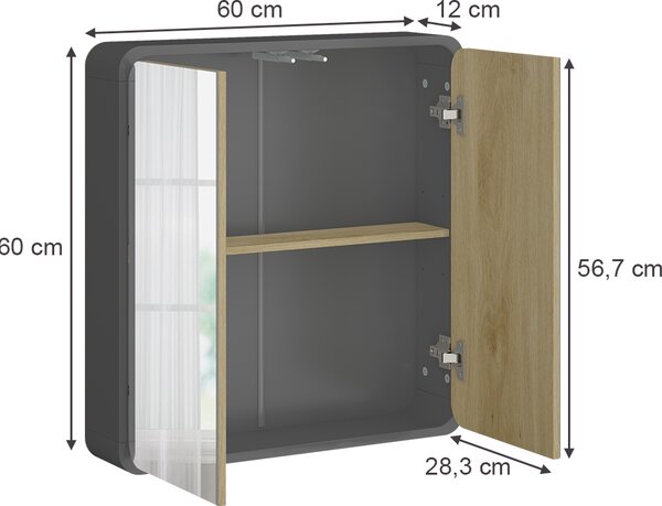 Koupelnová zrcadlová skříňka Vicco Arla Antracit/dub 60 x 60 cm, Model 50157