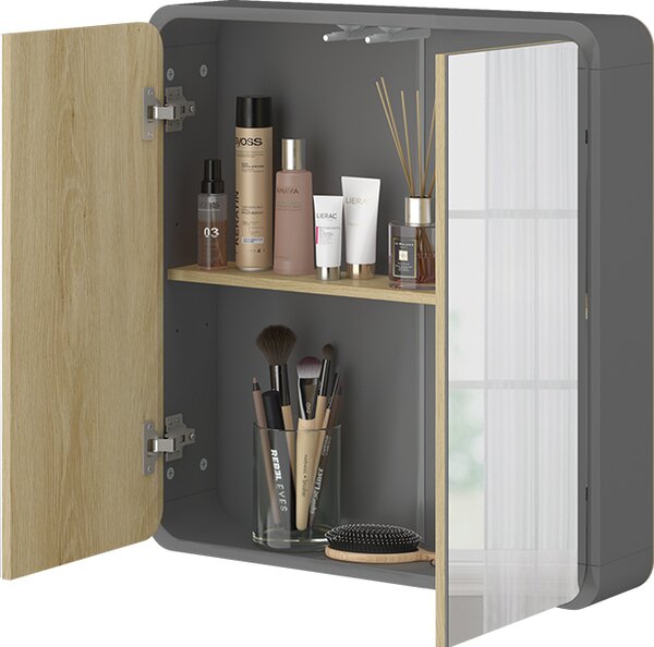Koupelnová zrcadlová skříňka Vicco Arla Antracit/dub 60 x 60 cm, Model 50157