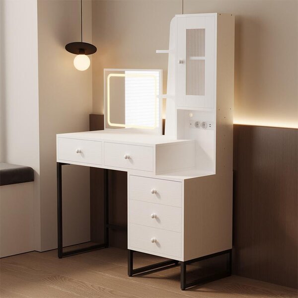 Kosmetický Stolek Pro Líčení A Visážistiku S Led Zrcadlem Ve Stylu Glamour, Moderní