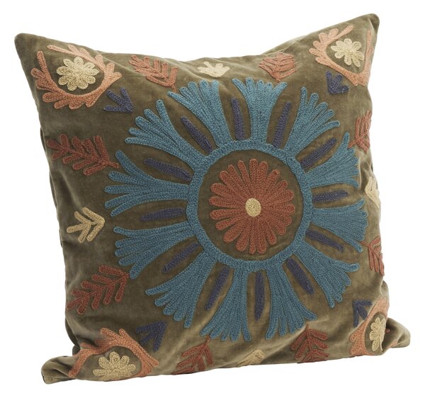Povlak na polštář s výšivkou Velvet Suzani Blue 50 × 50 cm