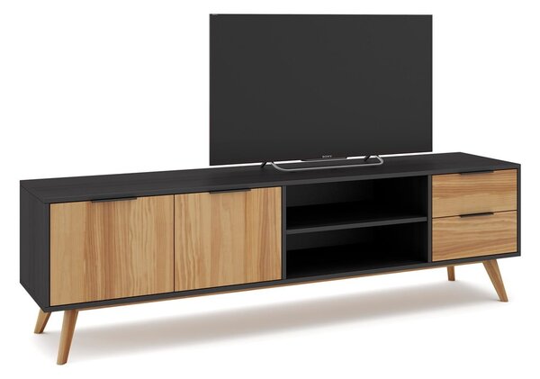 Černý/přírodní TV stolek z borovicového dřeva 180x53 cm Lavis – Marckeric