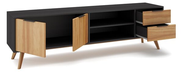 Černý/přírodní TV stolek z borovicového dřeva 180x53 cm Lavis – Marckeric