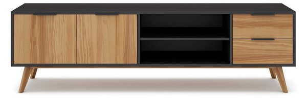 Černý/přírodní TV stolek z borovicového dřeva 180x53 cm Lavis – Marckeric